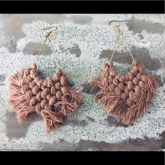 Dusty Peach Crochet Fringe Earring - Picture 2 of 2